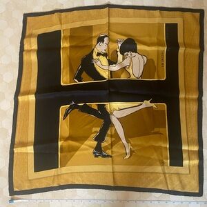 Hermes of Paris- Elegant Gold and Black Dance-Themed Scarf